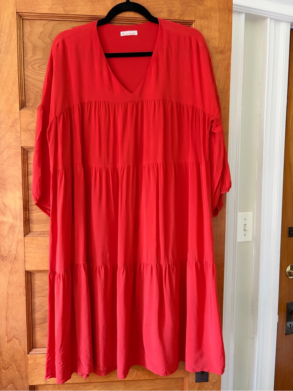 ARKET Red Tiered oversized V-Neck Midi Dress – Size 34
